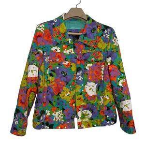 REDD JEANS Fun Bold Floral Print Jacket SIZE 10 Sequins Beads Womens